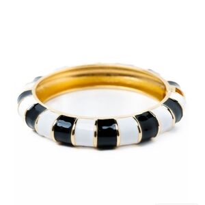 Ysabel Goldb Hinged Bangle Bracelet with Black and White Strips, NIP